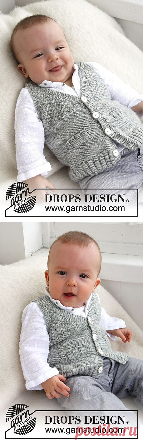 Трикотажные КАПЛИ жилет с V-образным вырезом и рельефной в "Baby Merino". ~ КАПЛИ дизайн