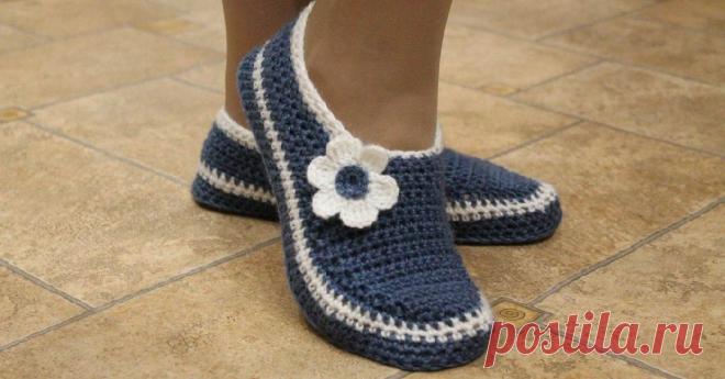 Тапочки домашние на войлочной подошве с цветком