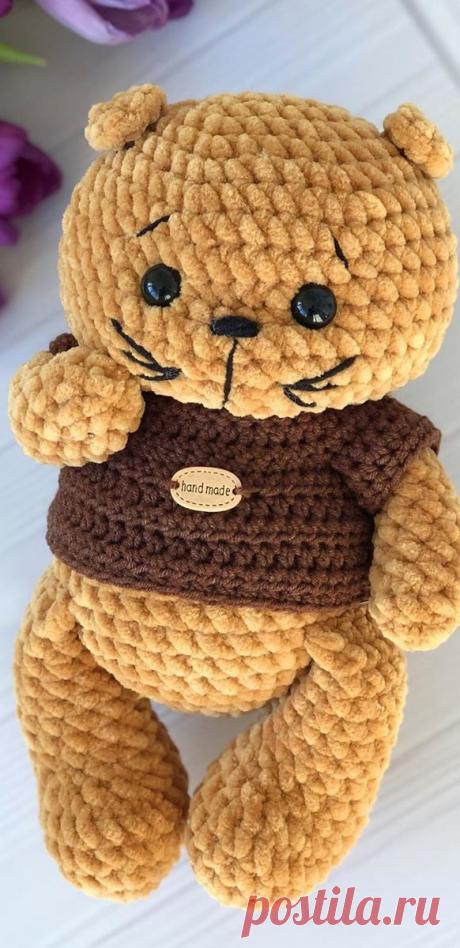 PDF Котик крючком. FREE crochet pattern; Аmigurumi animal patterns. Амигуруми схемы и описания на русском. Вязаные игрушки и поделки своими руками #amimore - плюшевый котик, кот, кошечка из плюшевой пряжи, кошка, котенок.