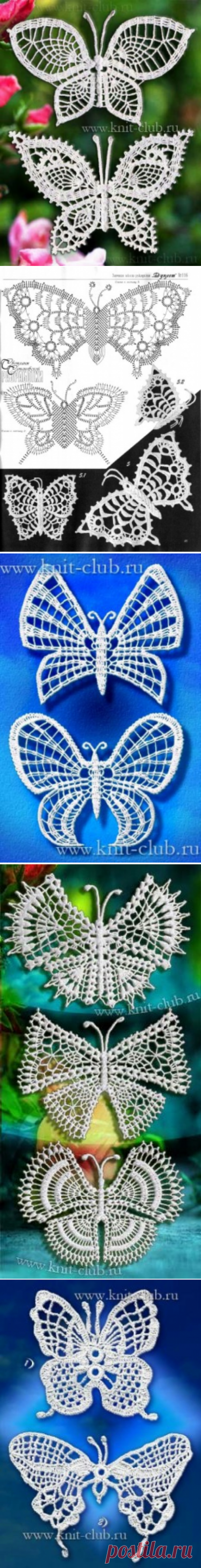 Вязаные бабочки крючком. Схемы