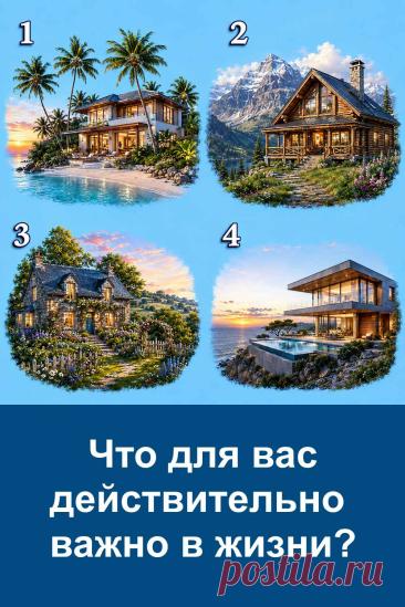 Иногда одна картинка способна заставить задуматься о том, что действительно важно в жизни. Перед вами четыре разных дома, и каждый связан со своей ценностью. Посмотрите на них и остановитесь на том, который понравился вам больше всего. Не ищите правильного ответа — здесь важнее первое впечатление. Затем прочитайте описание своего варианта и сравните его с собой. Возможно, результат окажется очень точным.