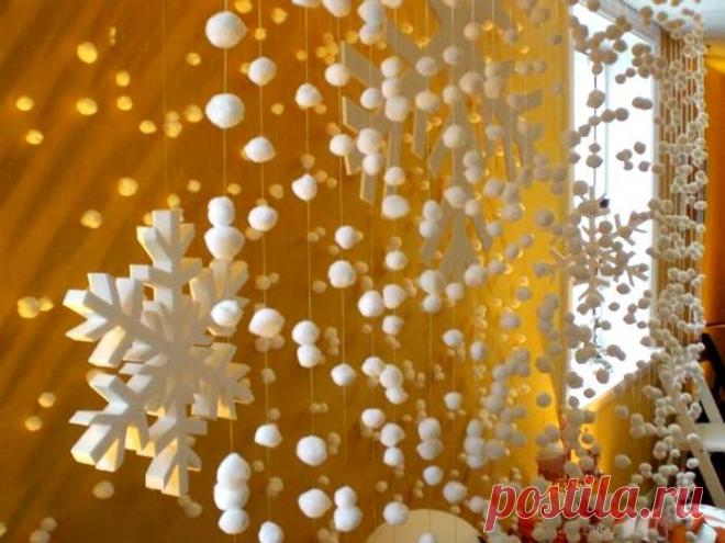 Новогоднее украшение дома ватными шариками - море идей!