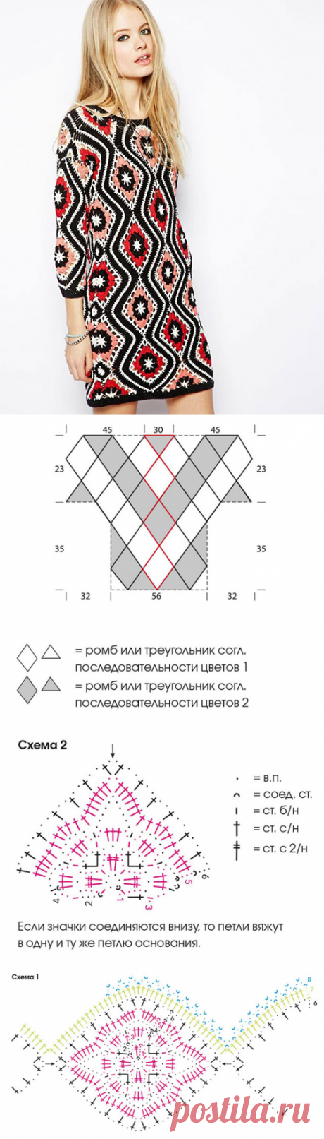 Платье в стиле Джованны Диас «бабушкин квадрат» — схемы вязания крючком и видео МК