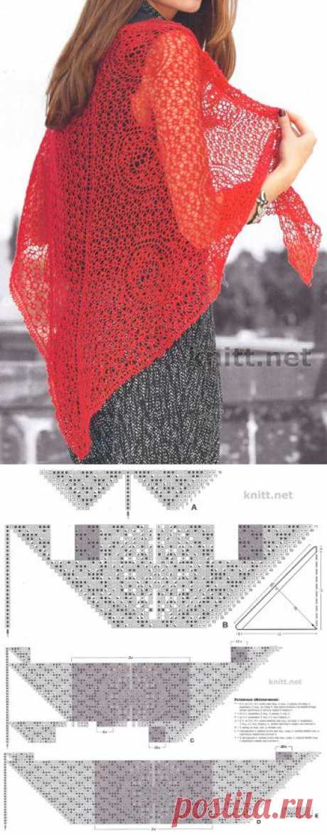 Красная шаль спицами | knitt.net | Все о вязании