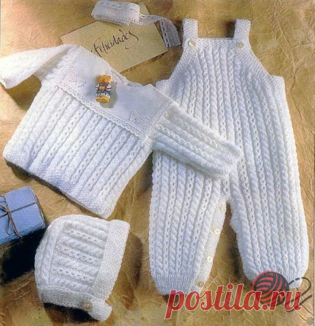 Комплект для новорожденного

Размер: на возраст 0-3 мес. 

Вам потребуется: 200 г акриловой пряжи белого цвета, 17 пуговиц, квадратный воротничок, спицы № 2,5 и № 3.

Узоры для вязания:

Резинка: вязать попеременно 1 лиц., 1 изн. Изн. р. вязать по рисунку.

Жемчужный узор (жемч. узор): вязать попеременно 1 лиц., 1 изн., смещая узор в каждом р.

Двойная резинка: вязать резинкой 1x1, при этом в лиц. и изн. р. лиц. п. провязывать, а изн. п. снимать, оставляя нить перед работо...