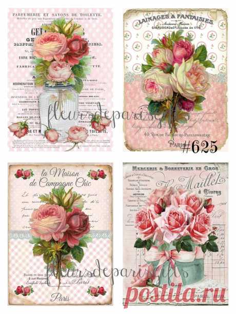 Shabby Chic Vintage French Flowers Pink Roses 4 SMALL Prints | Etsy