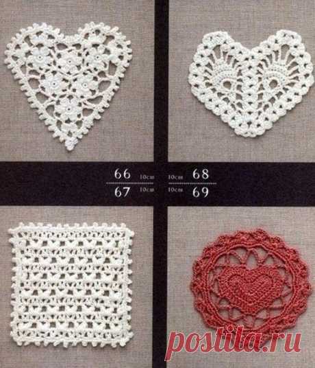 Узоры в виде сердечек крючком