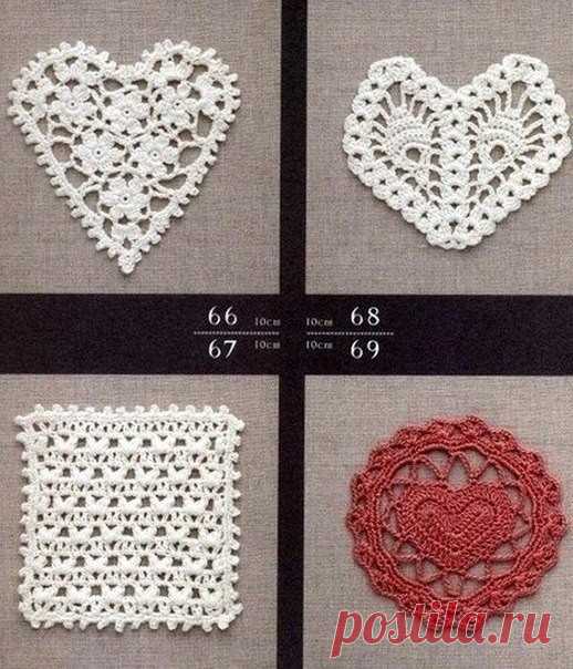 Узоры в виде сердечек крючком