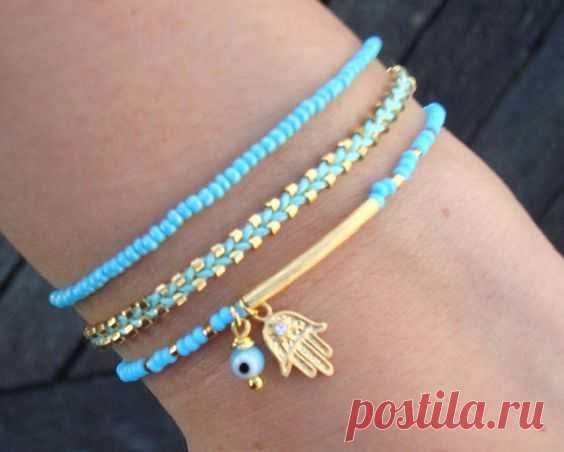 Evil Eye Beaded Hamsa Bracelet - Friendship Bracelet