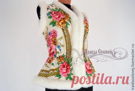 Купить Жилет "Аккорд" из павлопосадского платка - русский стиль, этностиль, жилетка меховая, теплый жилет