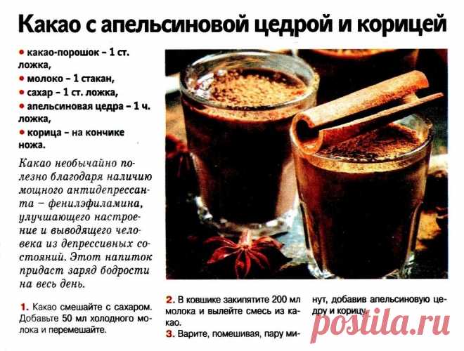 Какао с апельсиновой цедрой и корицей
