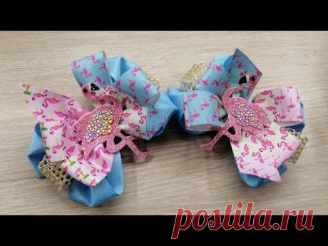 Бантики &quot;Фламинго&quot;/МК шаблона птички/Ribbon BOWS Pink Flamingos