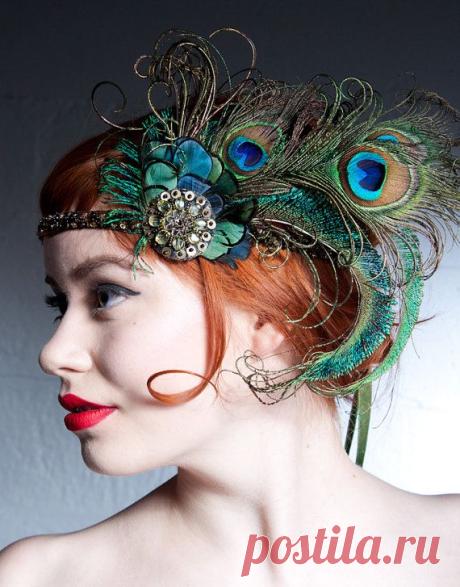 Absinthe Nymph Peacock Feather Headband 1920s от BaroqueAndRoll