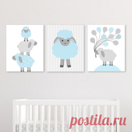 Lamb Nursery Decor Sheep Wall Art Baby Boy Decor Boy Wall | Etsy