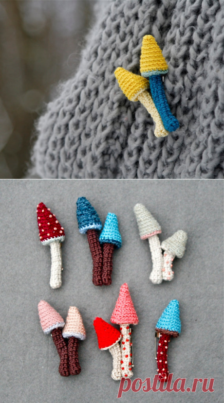 Whimsical crochet pin mushroom brooch cute jewelry