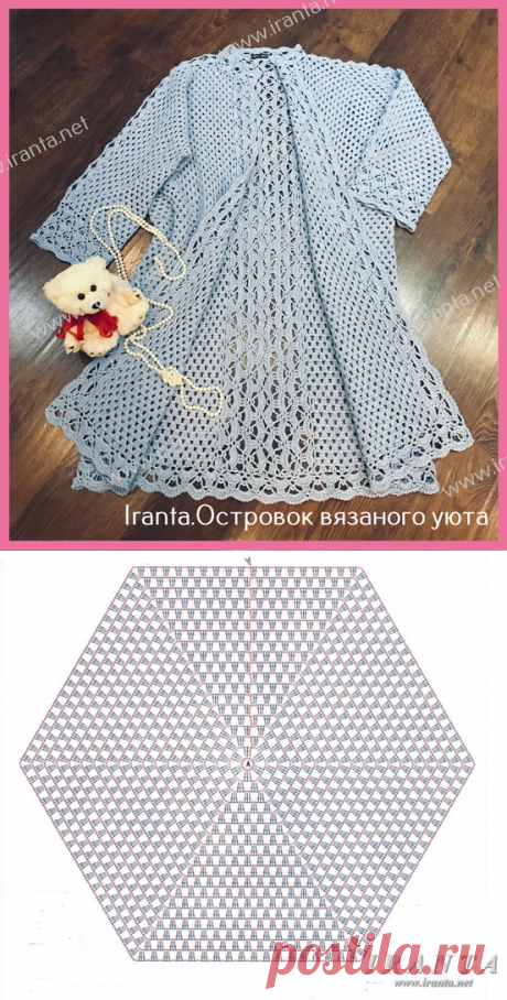 Летний кардиган "Ниагара" в технике шестигранник крючком