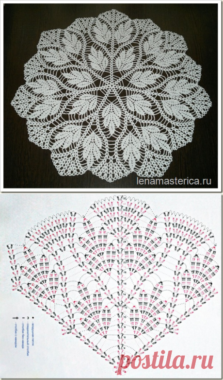 Вязаная крючком салфетка “Листья в серебре”, схема