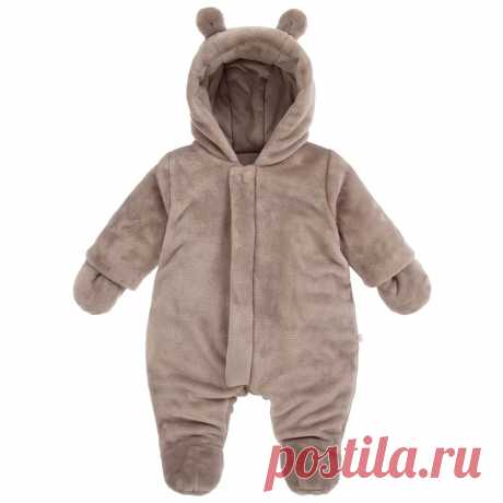 Brown Bear Pramsuit Super soft and snuggly brown pramsuit from Absorba, made in plush fleece, with lightweight padding. It is fully lined in soft cotton jersey and has removable mittens that fasten with poppers onto the sleeves. The hood has cute bear ears and the suit fastens with a zip and poppers on the front.
