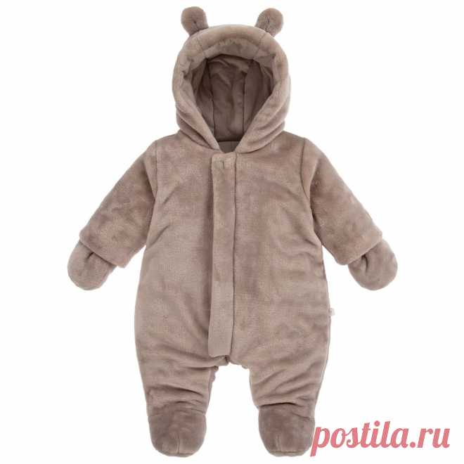 Brown Bear Pramsuit Super soft and snuggly brown pramsuit from Absorba, made in plush fleece, with lightweight padding. It is fully lined in soft cotton jersey and has removable mittens that fasten with poppers onto the sleeves. The hood has cute bear ears and the suit fastens with a zip and poppers on the front.
