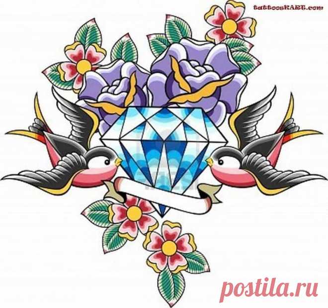 «Purple Rose And Diamond Old School Bird Tattoo Stencil Tatto» — карточка пользователя krasinskipa83 в Яндекс.Коллекциях