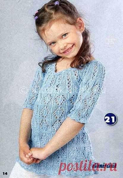 Ажурная туника с круглой кокеткой | Вязание для девочек | Вязание спицами и крючком. Схемы вязания.