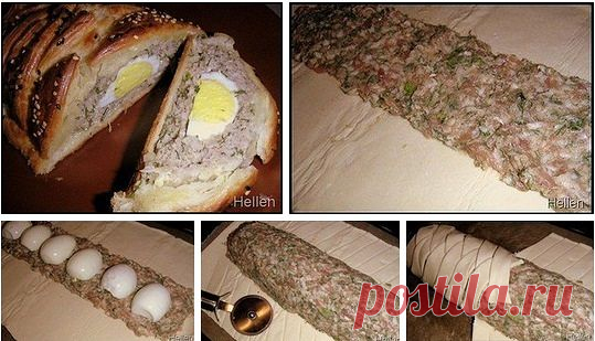 Рулет из готового слоеного теста с мясным фаршем и яйцом - потрясающе красиво, потрясающе вкусно! Рецепт под фото. Ставьте 