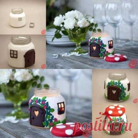 Сказочные домики из банок и полимерной глины