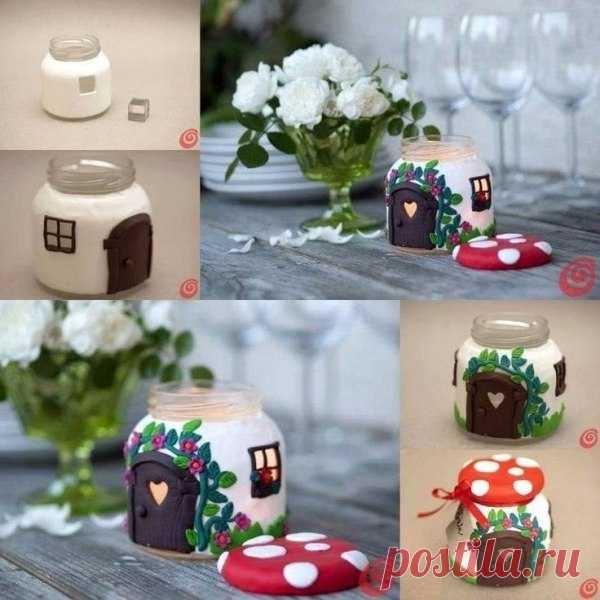 Сказочные домики из банок и полимерной глины