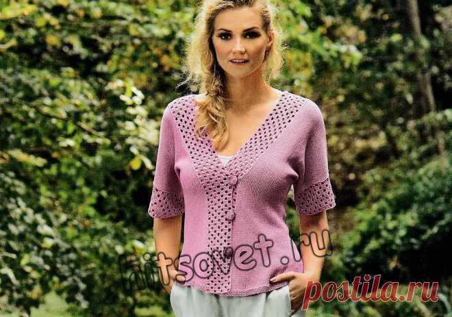 Жакет с ажурными бордюрами - Хитсовет Вязание бесплатно для женщин модного жакета с ажурными бордюрами, связанного спицами и крючком со схемой и пошаговым описанием.