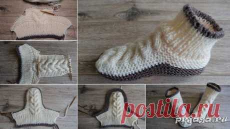 Следки – сапожки с косами спицами Описание: https://prjaga.ru/vyazanie-dlya-zhenshchin/noski-tapki/sledki-sapozhki-s-kosami-spicami