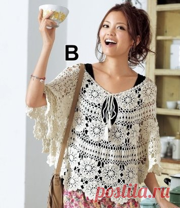 Пончо из круглых мотивов крючком.схема http://barrellab.ru/poncho-iz-krugly-h-motivov-kryuchkom.html