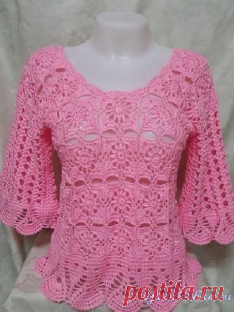 Ажурная розовая кофточка крючком из мотивов
Описание: https://vjazalochka.ru/vyazanie-dlya-zhenshchin/topy-azhurnye-koftochki/azhurnaya-rozovaya-koftochka-kryuchkom-iz-motivov