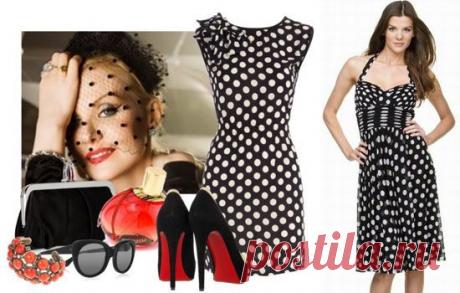 Модные фасоны платьев в горох. Модное платье в красный, белый, черный, синий горошек