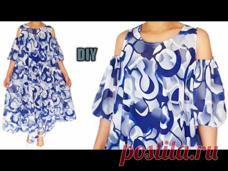 How to make a circle dress/umbrella dress with cold shoulders.Cutting/stitching. NO PATTERN!