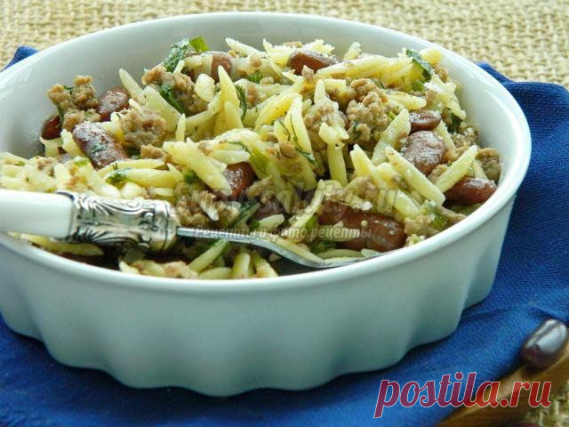 Сытное блюдо из красной фасоли, макарон ризони и мяса. Рецепт с пошаговыми