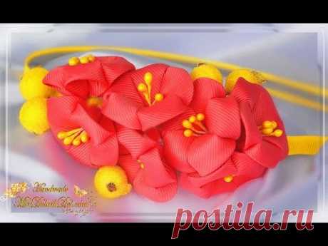 🌸 ОБОДОК канзаши С МАЛЬВАМИ 🌸 Цветы из репсовой ленты 🌸 DIY Kanzashi Headband