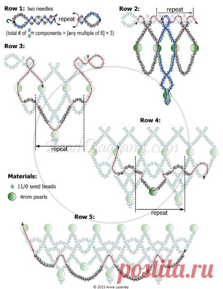 FREE beading pattern for necklace Lacy Net - BeadDiagrams.com