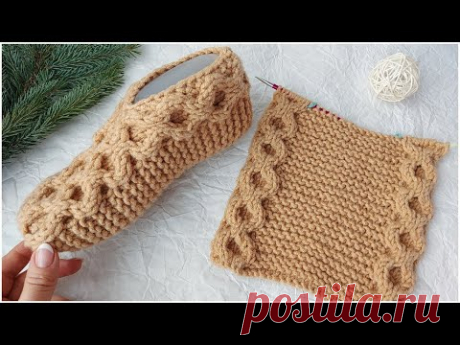 Взрослые тапочки-следки  спицами. СЛЕДКИ за пару часов. Подробный мастер класс.