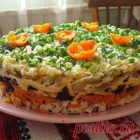 Слоёный ТОРТ-салат с черносливом «Ночка»