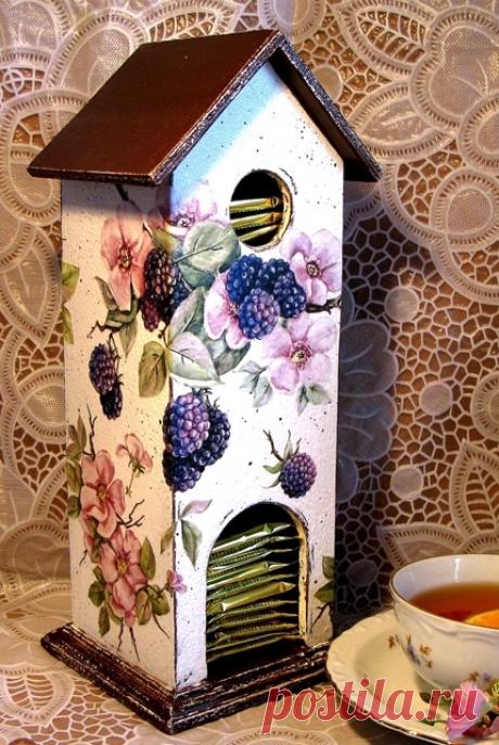 Из картона. Домик для чайных пакетиков. Мастер-класс