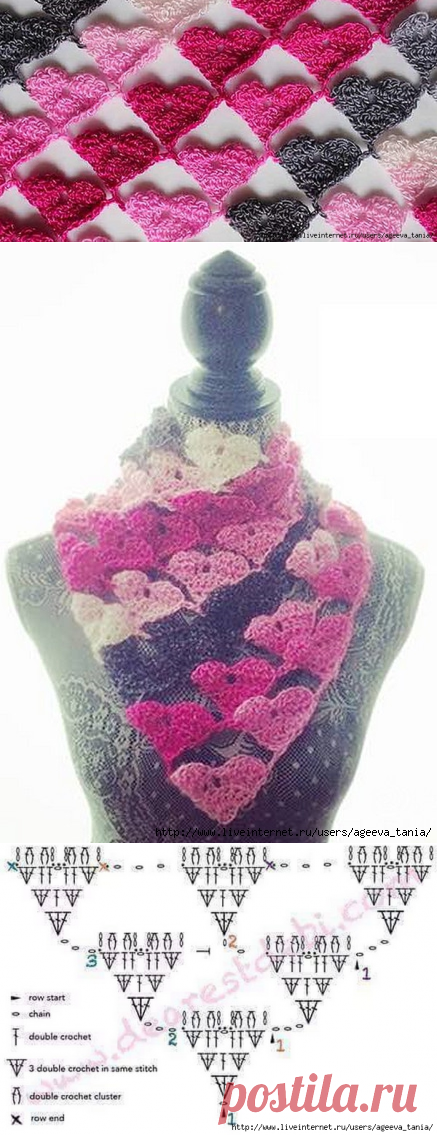 Сердечное вязание - шарфик крючком.