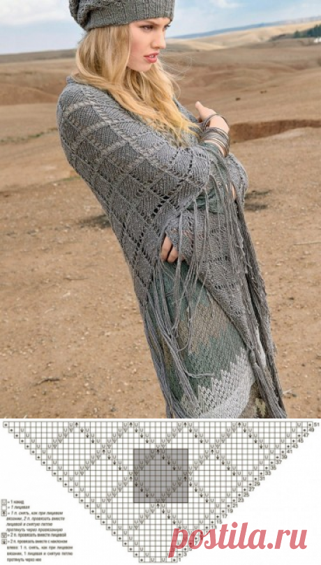 Шаль с ажурным узором в клетку