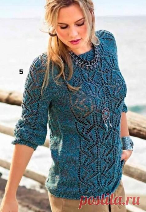 Джемпер ажурным узором спицами