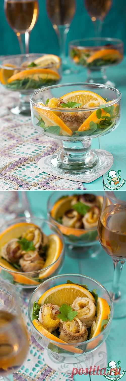 Рыбные рулетики с апельсиновыми дольками - кулинарный рецепт