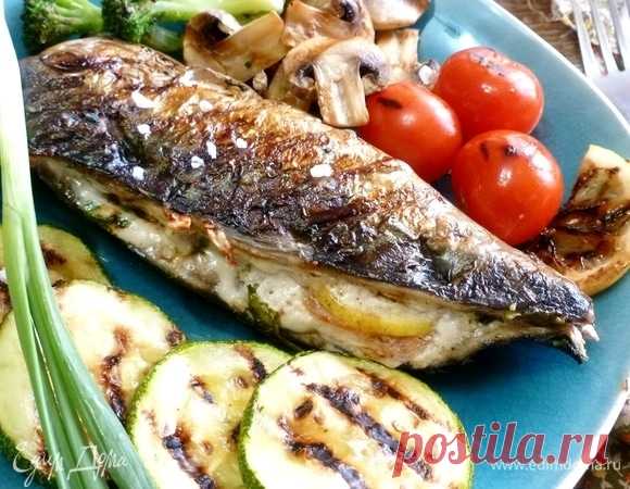 Печать рецепта Скумбрия с овощами и шампиньонами на гриле