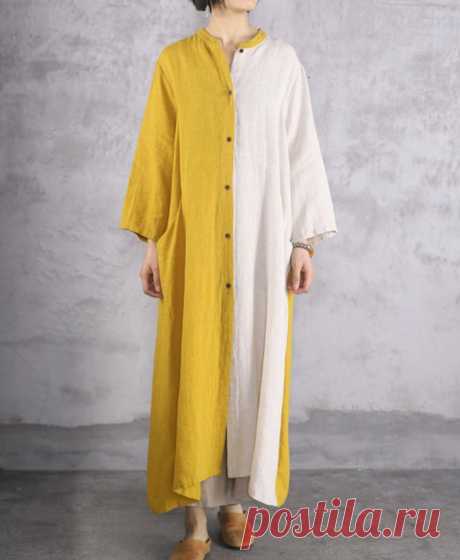 Women yellow linen shirt Dress linen dress long linen shirt | Etsy