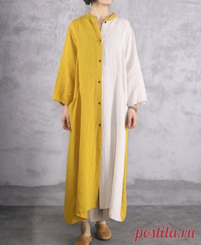 Women yellow linen shirt Dress linen dress long linen shirt | Etsy