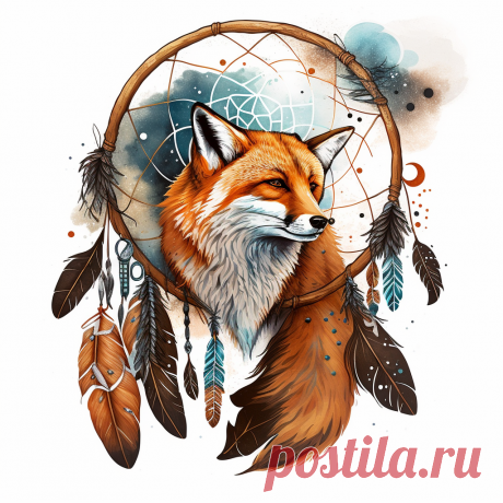 Логотип с лисой и ловцом снов от нейросети