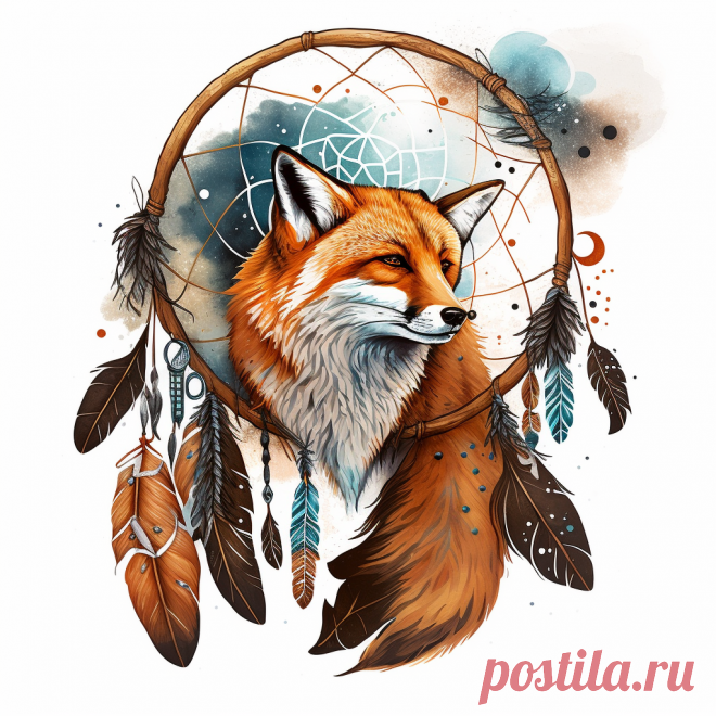 Логотип с лисой и ловцом снов от нейросети