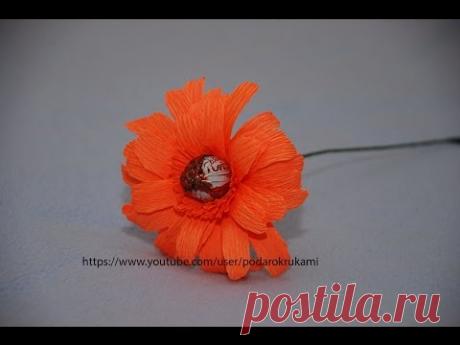 Цветы гербера из конфет и бумаги. Gerbera from sweet and paper